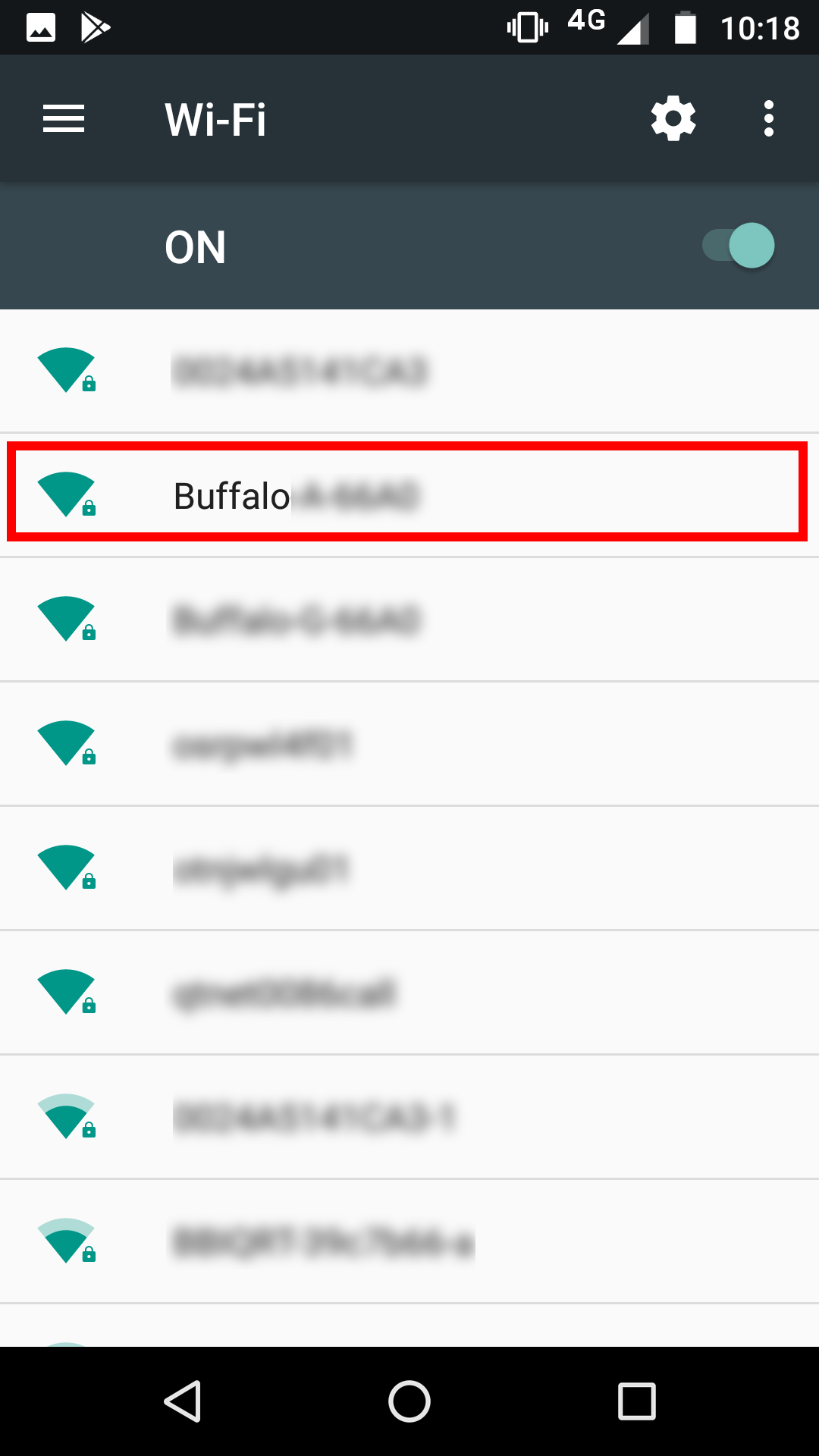 説明図：Wi-Fiネットワーク名（SSID）が表示されている画面