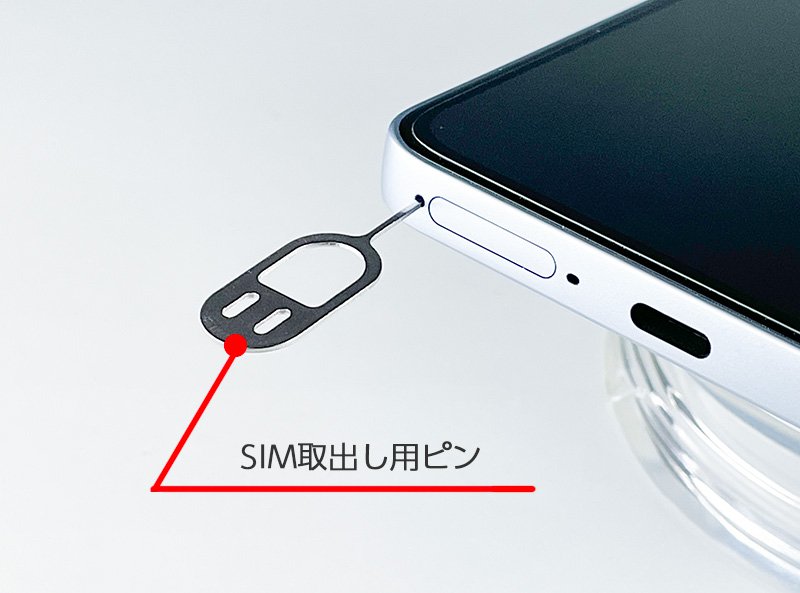 説明図：SIM取出し用ピンを差し込んだ画像