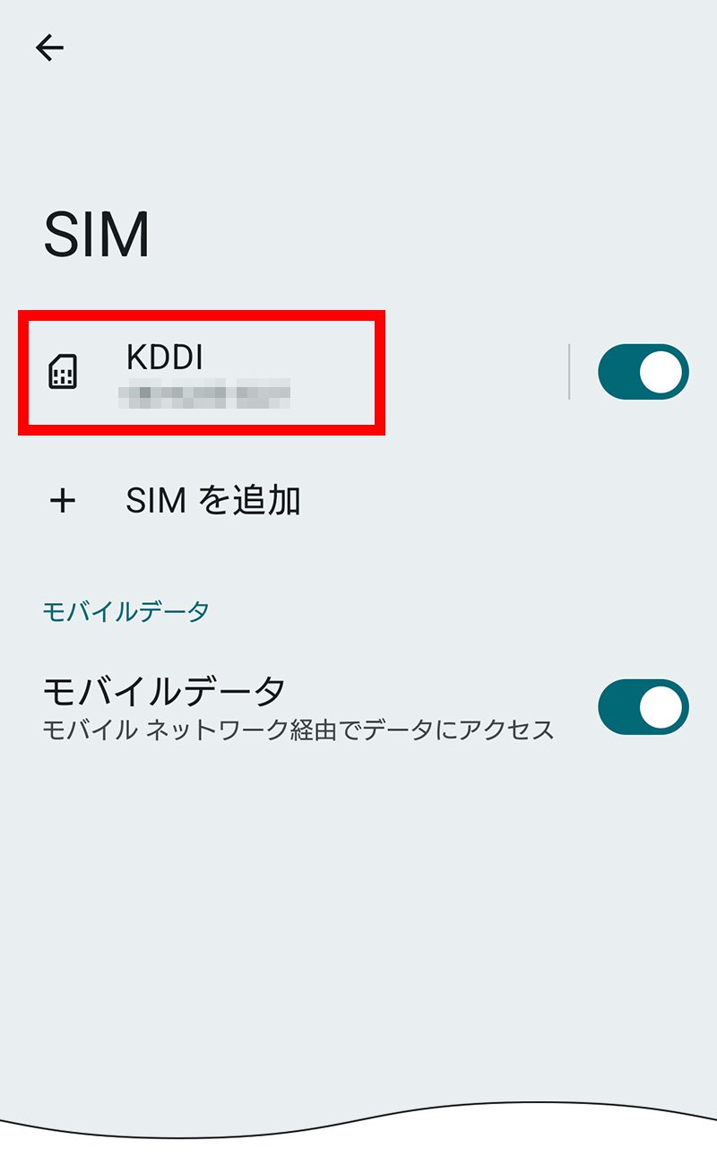 説明図：設定画面の「SIM」選択位置