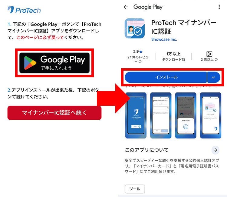 説明図：「ProTech マイナンバー認証」のインストール画面